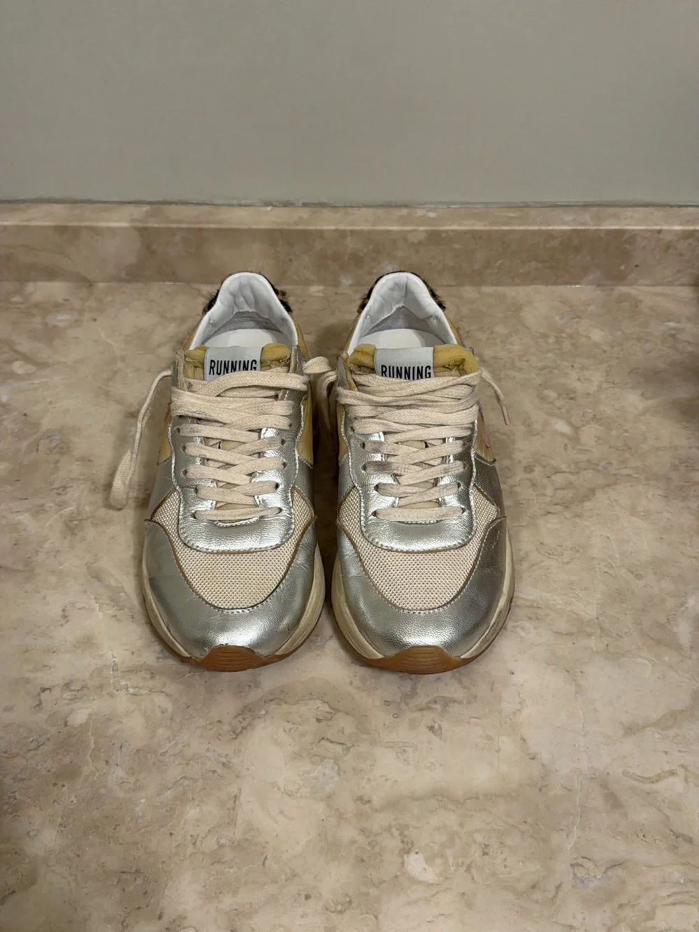 Golden Goose Metallic Silver & Pink Star Chunky Running Sneaker